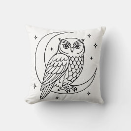  Owl on Crescent Moon with Stars Line Art Kussen