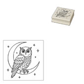 Owl on Crescent Moon with Stars Line Art Rubberstempel (Gestempeld)