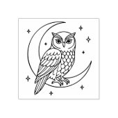 Owl on Crescent Moon with Stars Line Art Rubberstempel (Afrduk)