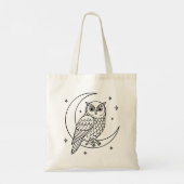 Owl on Crescent Moon with Stars Line Art Tote Bag (Achterkant)