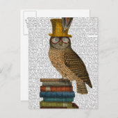 Owl op boeken briefkaart (Voorkant / Achterkant)