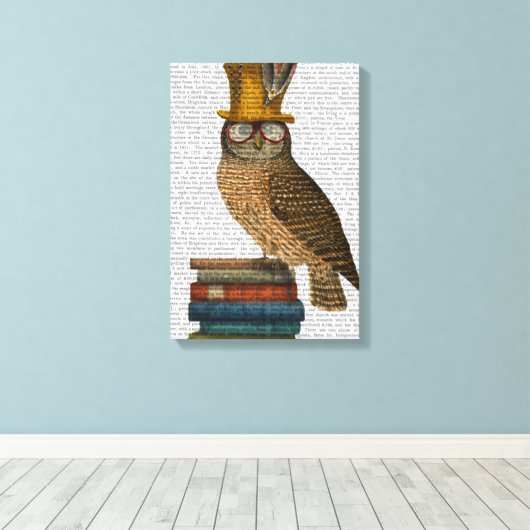 Owl op boeken canvas afdruk (Insitu (Houten vloer))