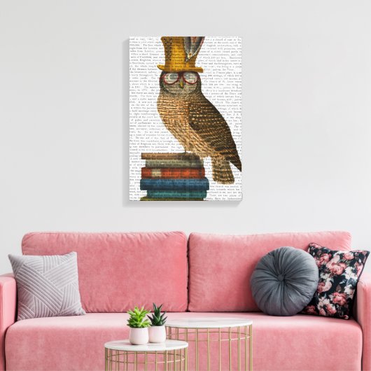 Owl op boeken canvas afdruk (Insitu (Woonkamer))