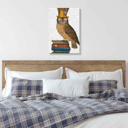 Owl op boeken canvas afdruk (Insitu (Slaapkamer))