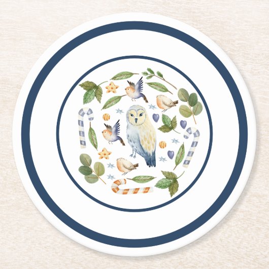 Owl op boomstronk Vogels blaast snoepsnoep Ronde Kartonnen Onderzetter (Voorkant)
