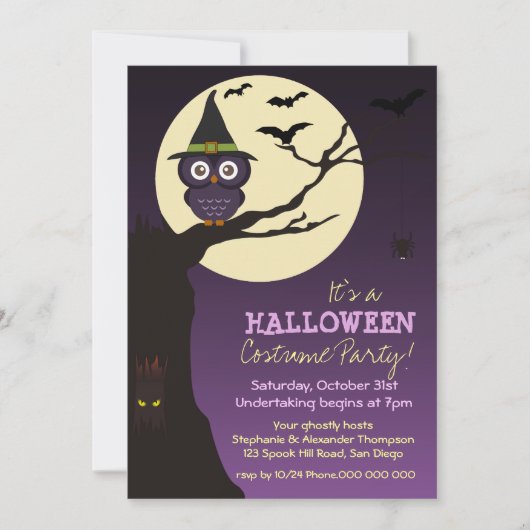 Owl op boomtak Halloween Birthday Party Kaart (Voorkant)