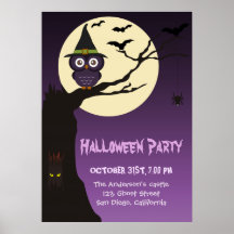 Owl op boomtak Halloween Birthday Party Poster