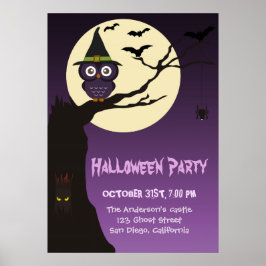 Owl op boomtak Halloween Birthday Party Poster
