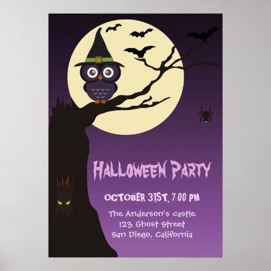 Owl op boomtak Halloween Birthday Party Poster (Voorkant)