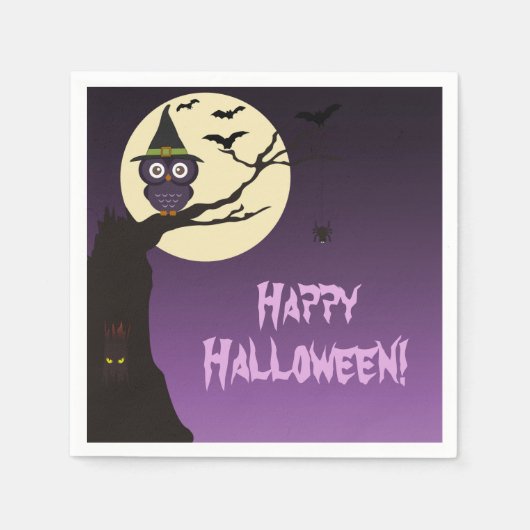 Owl op boomtak Halloween Paper Napkins Servetten (Voorkant)