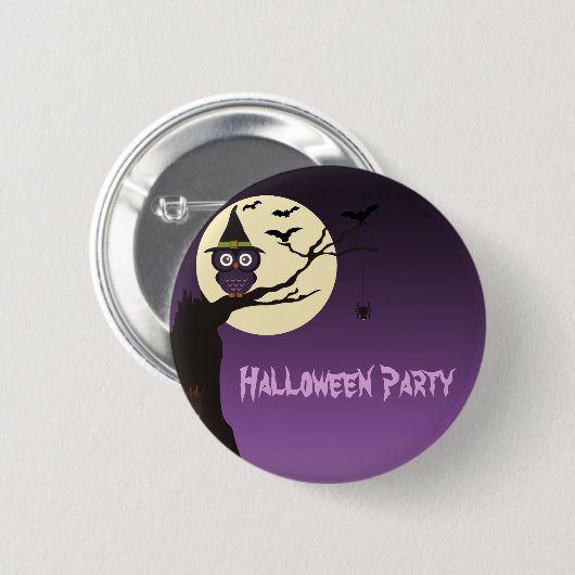 Owl op boomtak Halloween Party Button (Voorkant /achterkant)