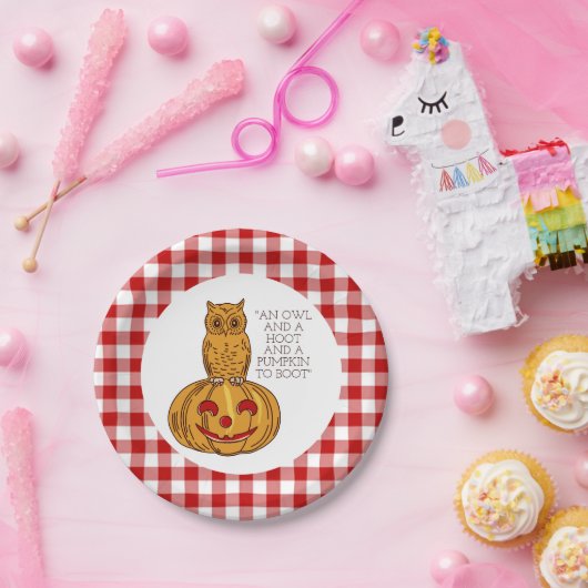 Owl op Bord van Pumpkin Gingham Pattern (Feest)