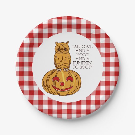 Owl op Bord van Pumpkin Gingham Pattern (Voorkant)