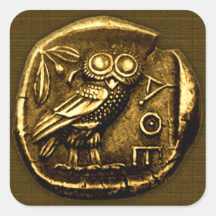 Owl op de oude griekse munt vierkante sticker