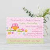 Owl op de Uitnodiging van het Baby shower van de T (Staand voorkant)