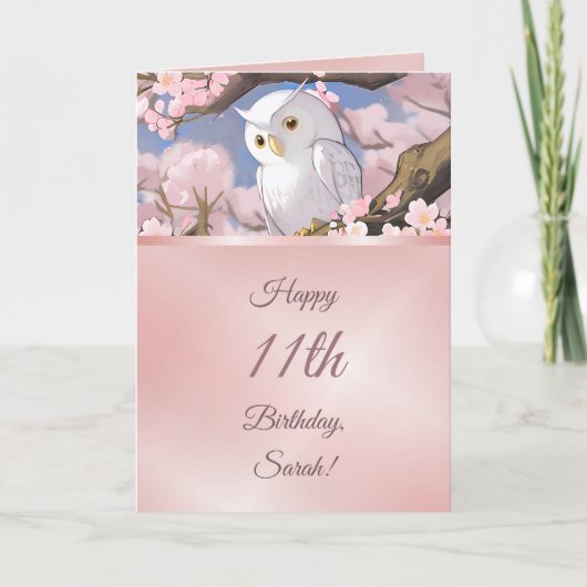 Owl op een Cherry Blossom Tree Girls Birthday Kaart (Voorkant)