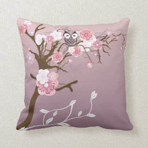 Owl op een kersenbloesem American MoJo Pillow Kussen