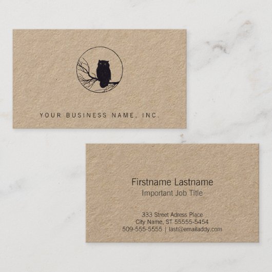 Owl op een Tak in een Cirkel Visitekaartje (Voorkant / Achterkant)