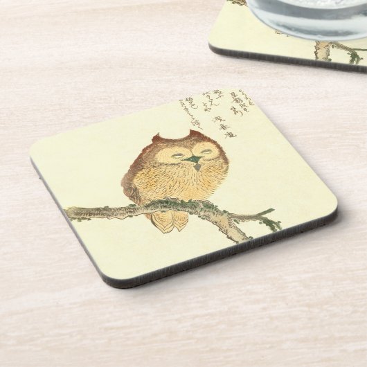 Owl op een tak  Japans Onderzetter van de Kunst va (Linkerzijde)