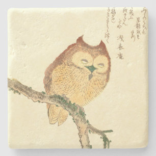 Owl op een tak - Japanse Fine Art Stenen Onderzetter