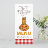 Owl op het menu Pumpkin Gingham Pattern (Staand voorkant)
