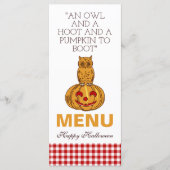 Owl op het menu Pumpkin Gingham Pattern (Voorkant)