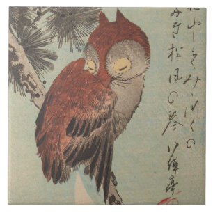 Owl op pine door Ichiryusai Hiroshige Tegeltje