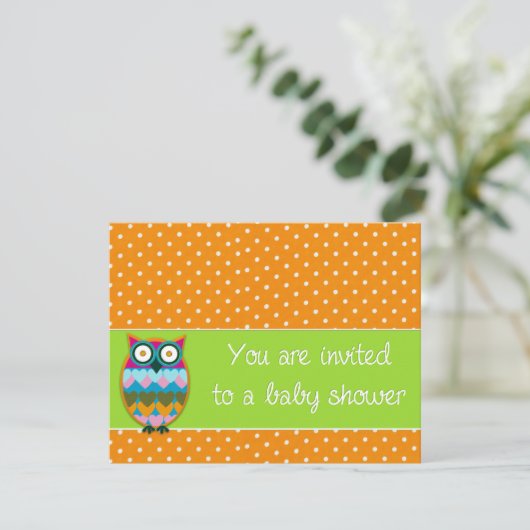 Owl op poka stips baby shower uitnodiging (Staand voorkant)