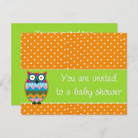 Owl op poka stips baby shower uitnodiging (Voorkant / Achterkant)