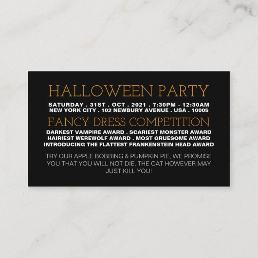 Owl op pompoen, Halloween Party Ticket Invitation Informatiekaartje (Achterkant)