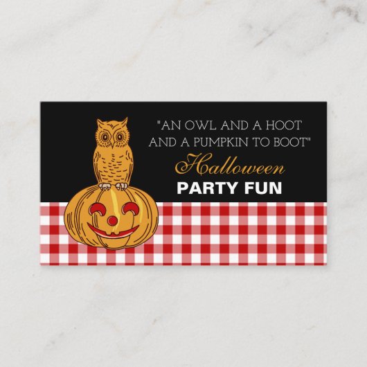 Owl op pompoen, Halloween Party Ticket Invitation Informatiekaartje (Voorkant)