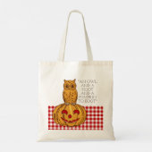 Owl op Pumpkin Gingham Pattern-Canvas tas (Achterkant)