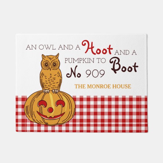 Owl op Pumpkin Gingham Pattern Doormat Deurmat (Voorkant)
