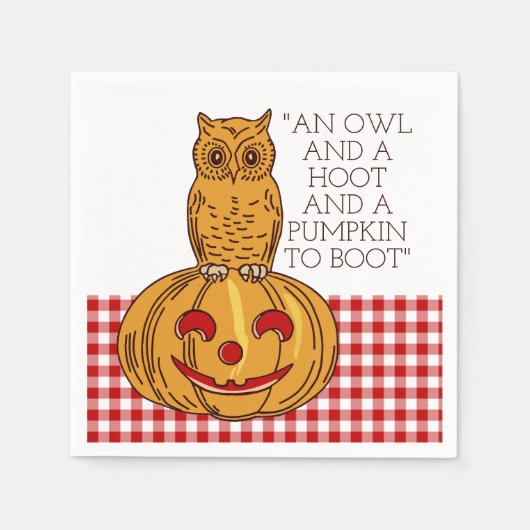 Owl op Pumpkin Gingham Pattern Napkin Servet (Voorkant)