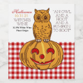 Owl op Pumpkin Gingham Pattern Wine Label Wijn Etiket (Enkel label)
