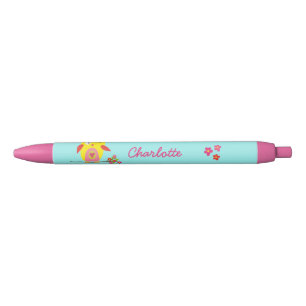 Owl op tak met de Roze Bloemen Gepersonaliseerde N Zwarte Inkt Pen