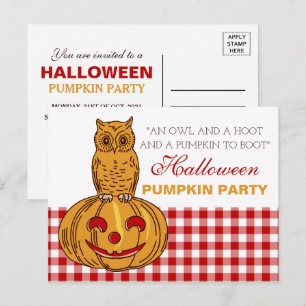 Owl op uitnodiging van Pumpkin Halloween Pumpkin P Briefkaart