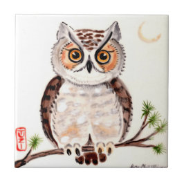 Owl op vertakking met Mon Woodland Minimal Art TUZ Tegeltje