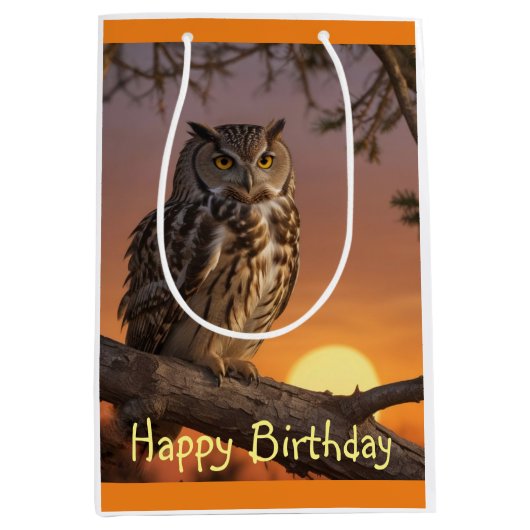 Owl op zonsondergang medium cadeauzakje (Voorkant)