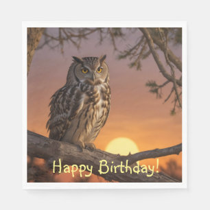 Owl op zonsondergang servet