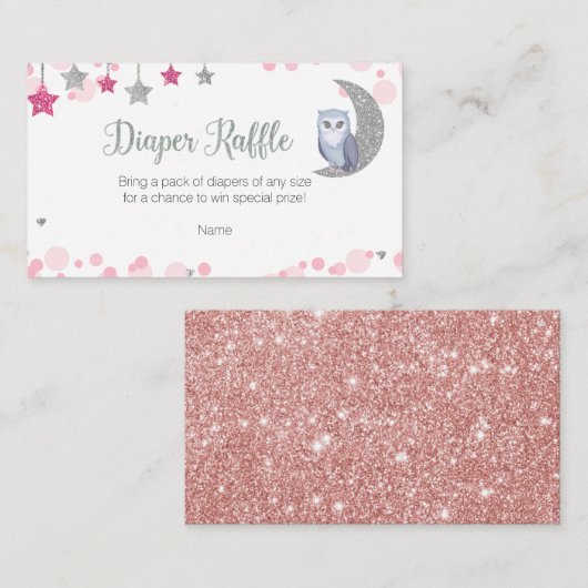 Owl Over de maan Diaper Raffle Enclosure Kaart (Voorkant / Achterkant)
