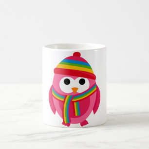 Owl Owls Bird Pink Scarf Winter Pet Colorful Cute Koffiemok