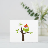 Owl Ownership Bird Green Pet Snow Cute Tree Cartoo Briefkaart (Staand voorkant)