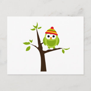 Owl Ownership Bird Green Pet Snow Cute Tree Cartoo Briefkaart