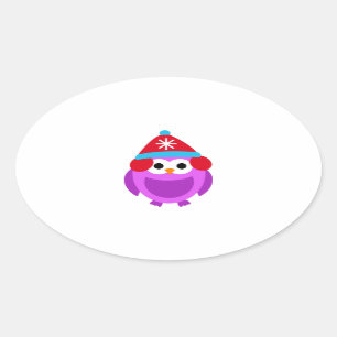 Owl Ownership Bird Paars Winter Red Pet Cute Carto Ovale Sticker