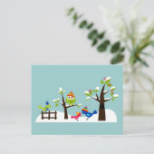 Owl Ows Birds Winter Snow Cute Tree Cartoon Briefkaart (Staand voorkant)