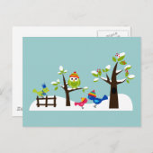 Owl Ows Birds Winter Snow Cute Tree Cartoon Briefkaart (Voorkant / Achterkant)
