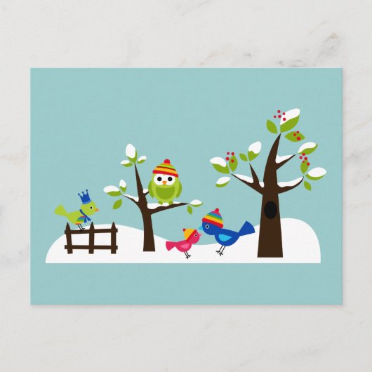 Owl Ows Birds Winter Snow Cute Tree Cartoon Briefkaart (Voorkant)