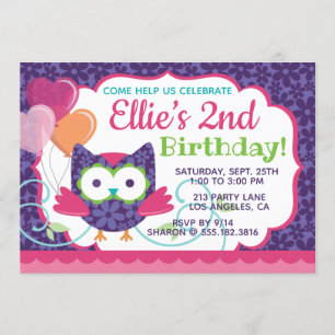 Owl Pal Girl's Birthday Party Invitation Kaart