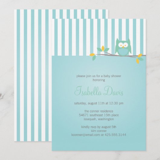 Owl Party/Shower Invitation Kaart (Voorkant / Achterkant)